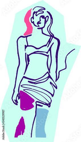 Woman body, continuous line vector fashion illustration