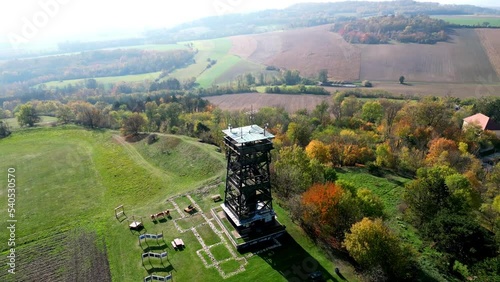 Drone Footage of the Observation Tower at Oberleiserberg in Autumn, Lower Austria photo