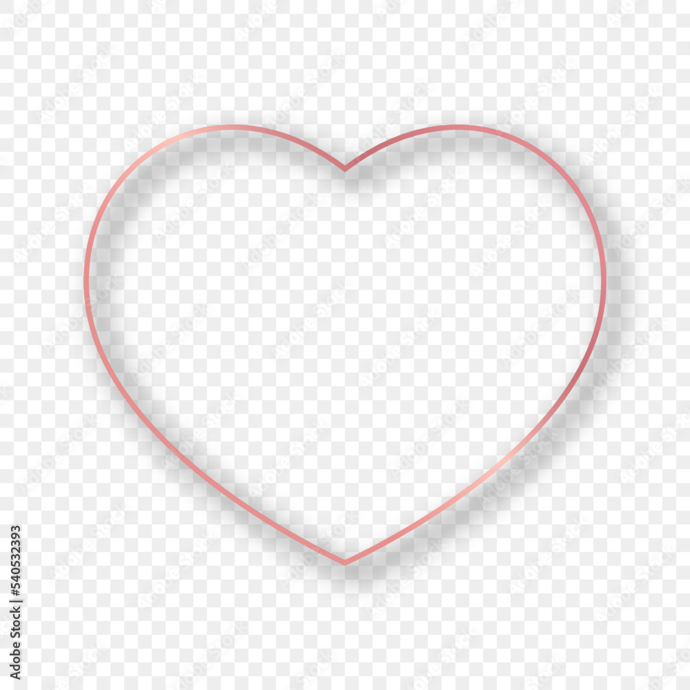 Rose gold glowing heart shape frame with shadow Rose gold glowing heart shape frame with shadow