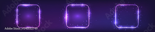 Neon double rounded square frame with shining effects