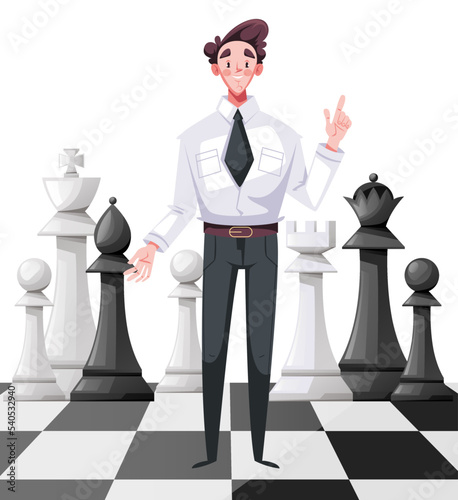 Chess grandmaster player analysis abstract concept. Vector graphic design illustration element