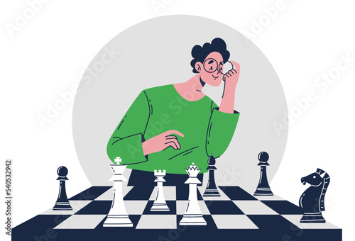Chess game playboard strategy analysis abstract concept. Vector graphic design illustration element