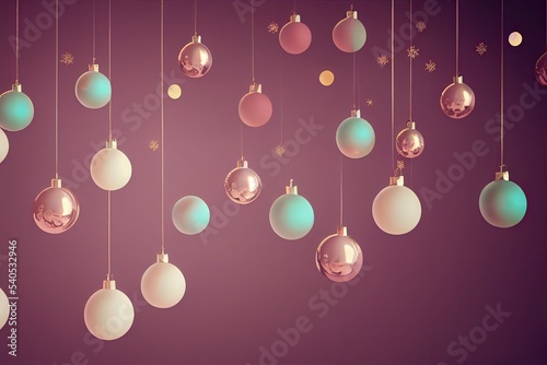 Merry Christmas background, festive xmas balls and decorations.