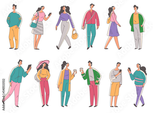 People person characters city walk isolated set. Vector graphic design element illustration