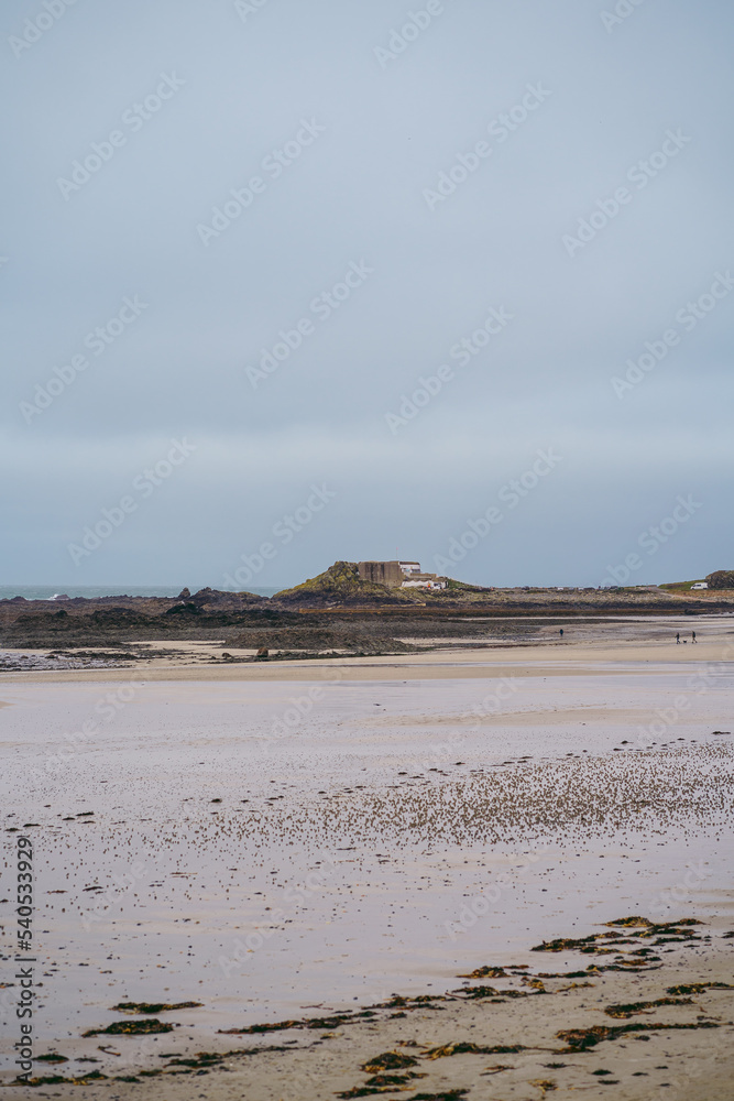 Beautiful beaches of Jersey Island (Channel Isnads, UK) on cluody cold day