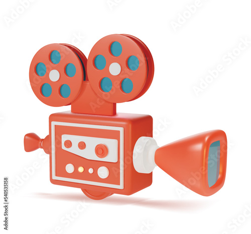 3d Movie Cinema Projector Plasticine Cartoon Style Video Concept Isolated on a White Background. Vector illustration photo