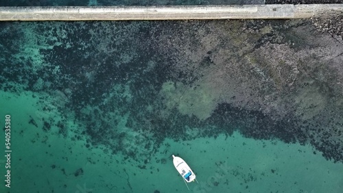 Aerial view of the boat in the lake Illawarra photo