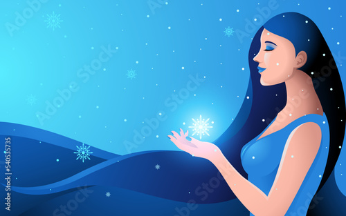 Beautiful woman with long hair in the winter