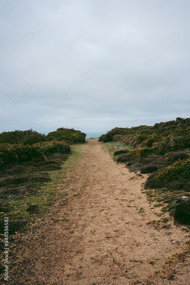 Beautiful trail seaside views in Jersey Island (Channel islands) on cold cloudy day