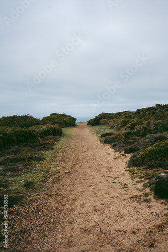 Beautiful trail seaside views in Jersey Island (Channel islands) on cold cloudy day