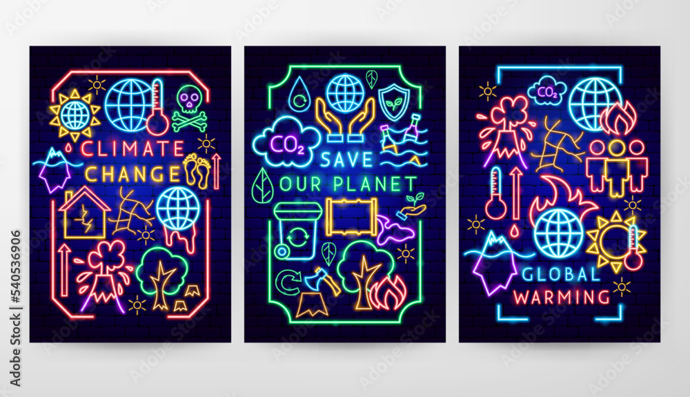 Global Warming Flyer Concepts. Vector Illustration of Nature Safe ...