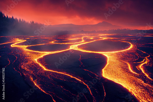 Illustration of a river of lava