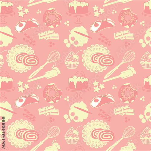 Pattern rosa con elementi di pasticceria