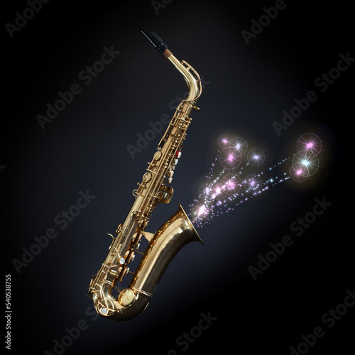 Saxophone with fireworks coming out of the bell