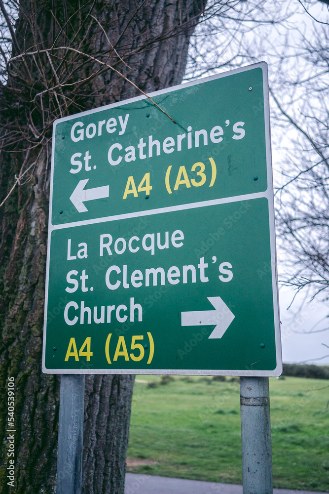 Road sign in Jersey island. Channel Islands UK Road sign in Jersey island. Channel Islands UK