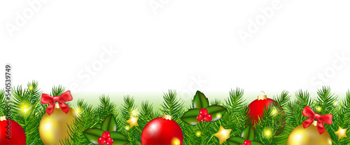 Christmas Border With Firtree And Balls