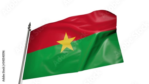 Flag of Burkina Faso on a flagpole. Animation 3D on a white background photo