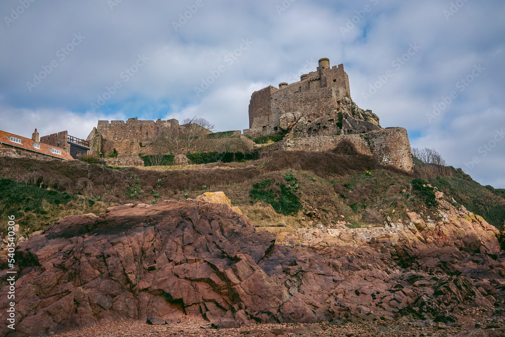 Beautiful view of Mont Orgueil Castle on the cliff Beautiful view of Mont Orgueil Castle on the cliff