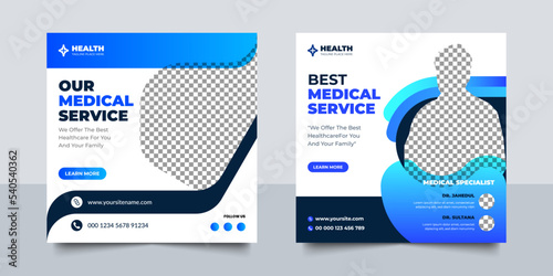Set of Medical and healthcare social media post design template