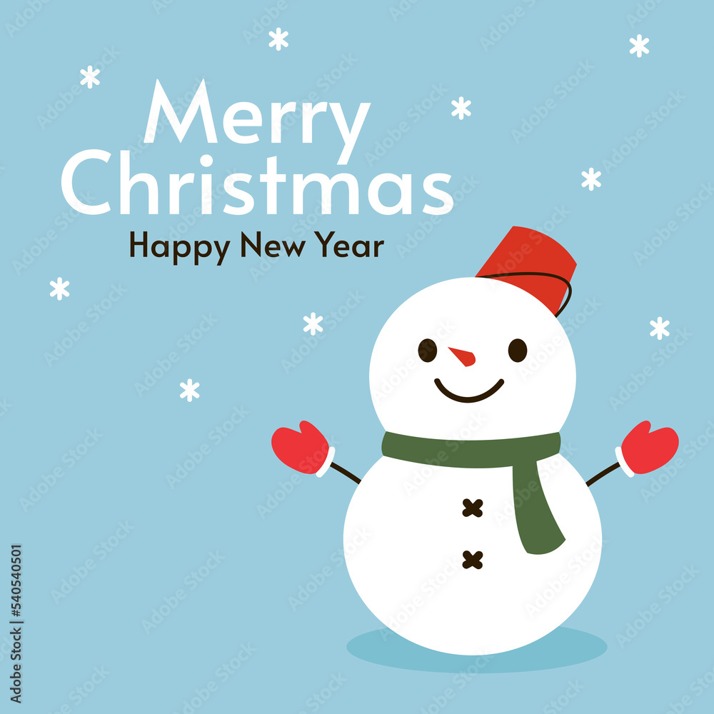 Snowman with a scarf isolated in a blue background. Flat design. Vector illustration. Snowman with a scarf isolated in a blue background. Flat design. Vector illustration.