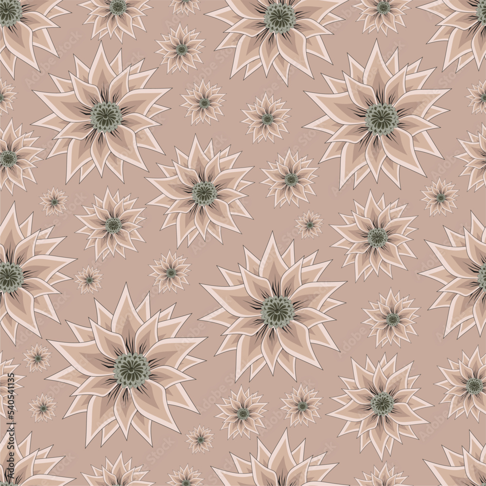 seamless pattern flowers on a beige background, floral ornament, print for fabric and wallpaper, pattern for stationery, flat design plant elements, botanical background seamless pattern flowers on a beige background, floral ornament, print for fabric and wallpaper, pattern for stationery, flat design plant elements, botanical background
