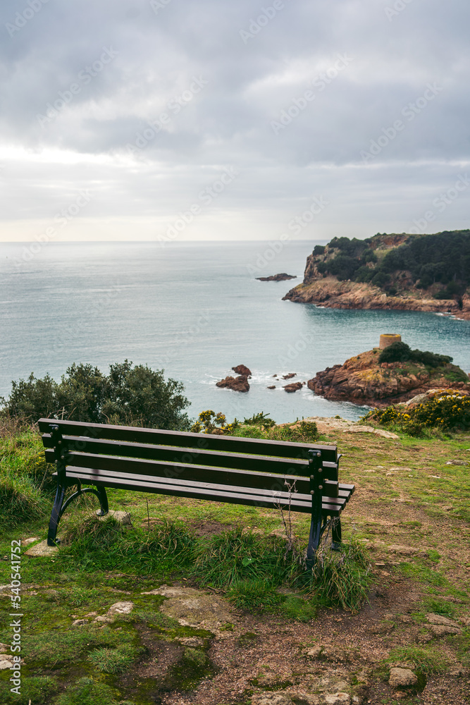 Beautiful trail seaside views in Jersey Island (Channel islands) on cold cloudy day