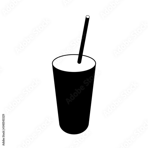 Icon cup with milkshake, drink or juice in black color on a white background