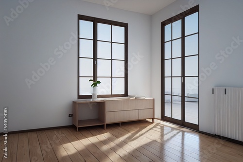 Mockup frame in simple minimal interior, 3d render