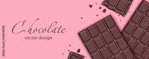 Chocolate background in pink colors with chocolate bars