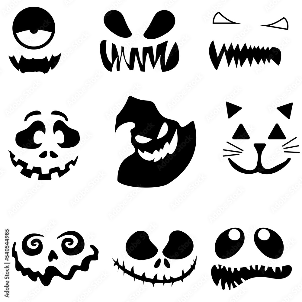 Set of silhouettes of Halloween faces on a white background. vector illustration Set of silhouettes of Halloween faces on a white background. vector illustration