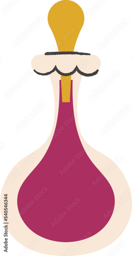 Pink potion magic glass bulb bottle. Witch spell elixir. Chemistry pink liquid. Witch alchemy phial. Aphrodisiac flask. Vector illustration Pink potion magic glass bulb bottle. Witch spell elixir. Chemistry pink liquid. Witch alchemy phial. Aphrodisiac flask. Vector illustration