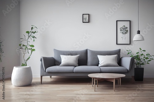 Cozy Scandinavian interior with sofa and minimal decor,3d render