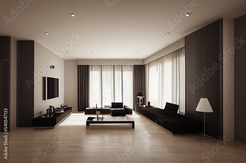 Modern interior design of living room 3D illustration  3D rendering