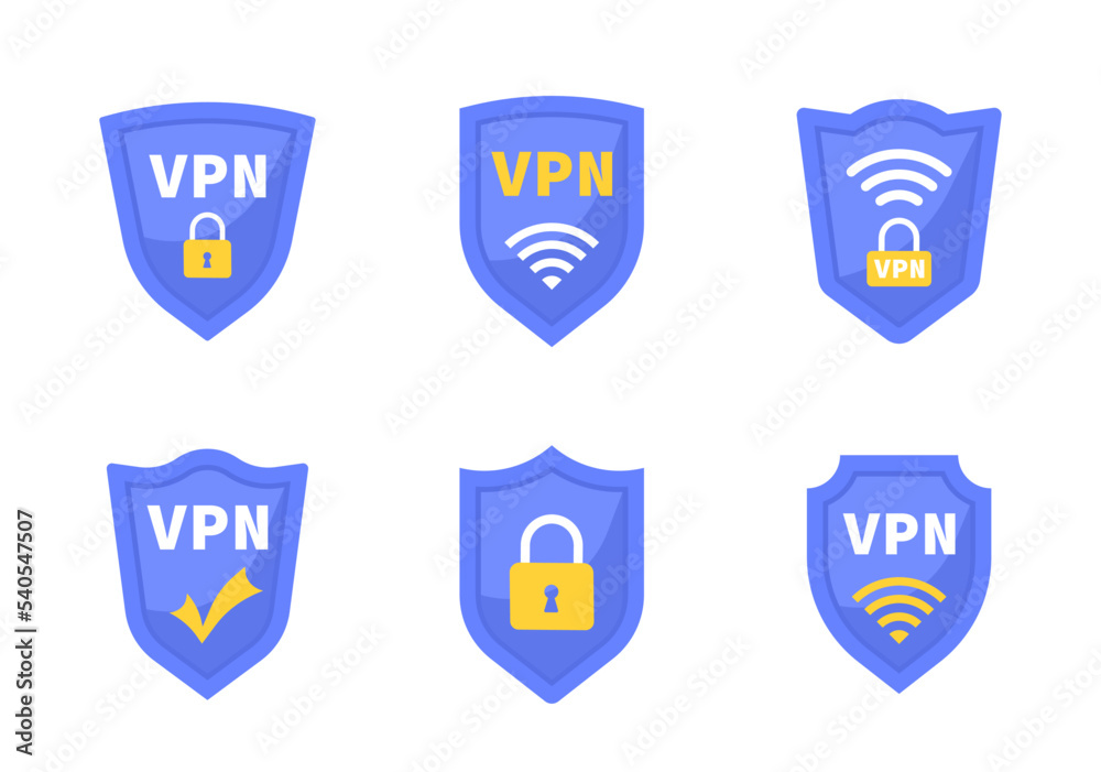 VPN shield concept. Lock with VPN icons on white background. Safe private access for wifi and server. Wireless shield VPN wifi icon. Data protection. Secure VPN service. Vector illustration VPN shield concept. Lock with VPN icons on white background. Safe private access for wifi and server. Wireless shield VPN wifi icon. Data protection. Secure VPN service. Vector illustration