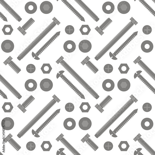 Screw hex bolt seamless pattern design illustration isolated on white background.