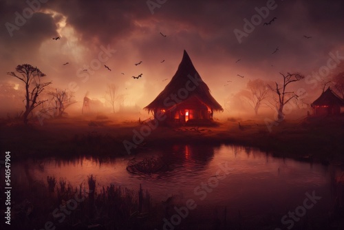 haunting swamp house in halloween