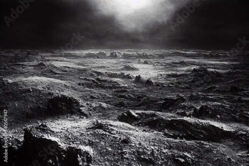 Black and white desolate planet landscape