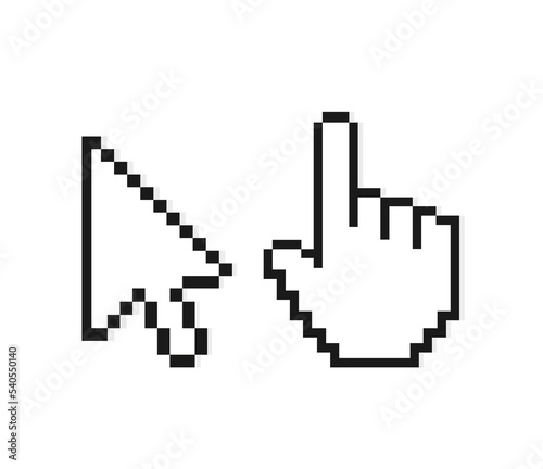 Pixel hand and cursor on a white background. Vector illustration © StudioGraphic