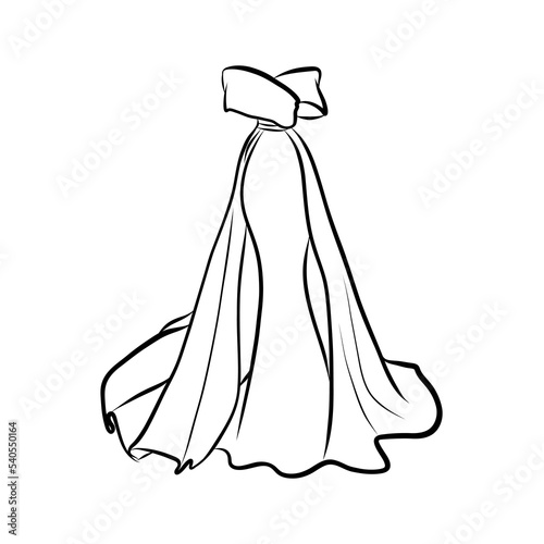 beautiful evening dresses, sketch, vector illustration. Dress fashion flat sketch template