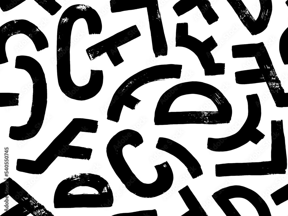 Brush-drawn geometric shapes seamless pattern. Messy scribbles, bold curvy lines illustration. Modern abstract wallpaper with simple geometric shapes. Black and white modern ornament. Brush-drawn geometric shapes seamless pattern. Messy scribbles, bold curvy lines illustration. Modern abstract wallpaper with simple geometric shapes. Black and white modern ornament.