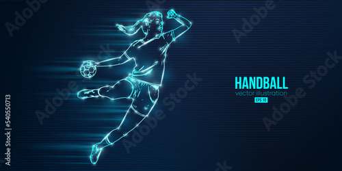 Abstract silhouette of a handball player on blue background. Handball player woman are throws the ball. Vector illustration