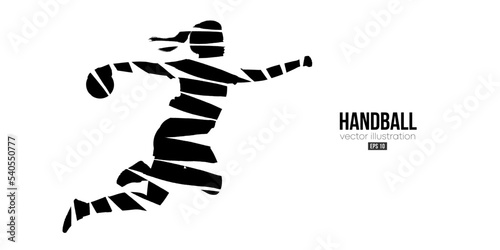 Abstract silhouette of a handball player on white background. Handball player woman are throws the ball. Vector illustration