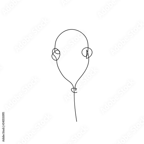 Vector drawing of headphones on the head in one line. Minimalism. Big headphones.
