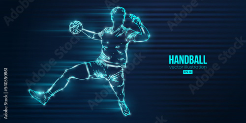 Abstract silhouette of a handball player on blue background. Handball player man are throws the ball. Vector illustration
