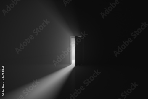 Fototapeta Rays of light emerge from the doorway of a brightly lit room