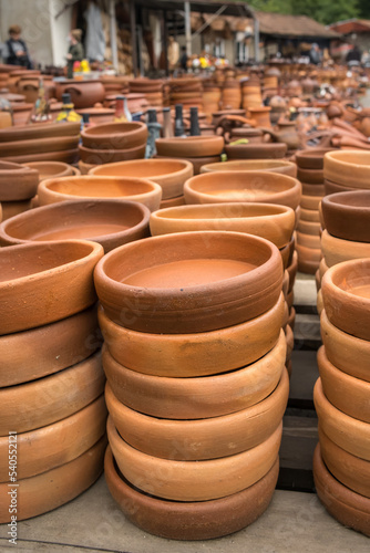 Traditional pottery at street market in Shrosha. photo