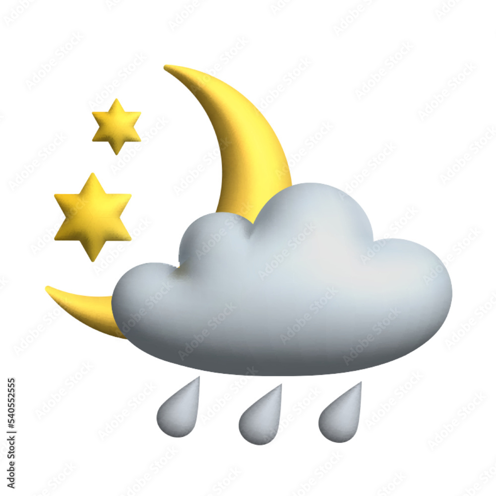 Yellow Crescent Moon with stars and cloud. 3d vector icon. Cartoon minimal style. Yellow Crescent Moon with stars and cloud. 3d vector icon. Cartoon minimal style.
