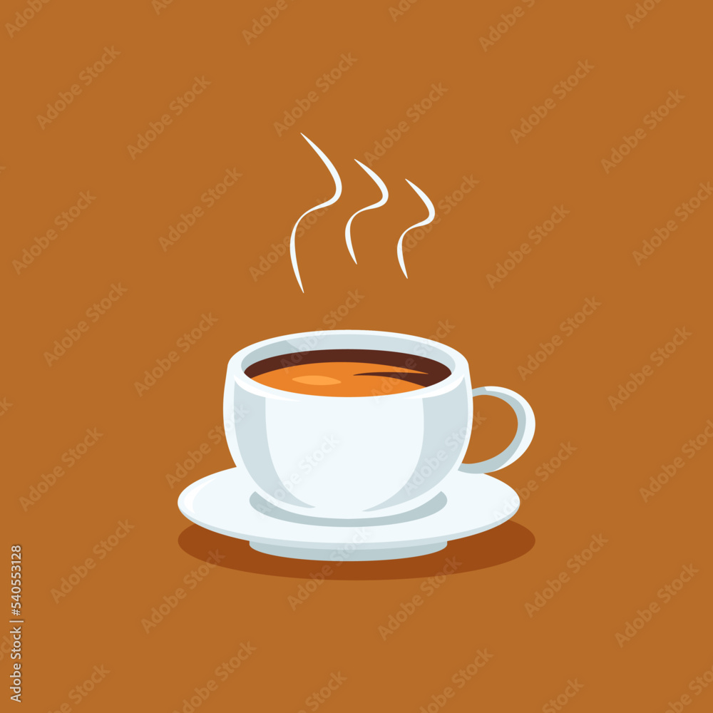 Obraz premium Simple white cup of hot coffee with milk on brown background