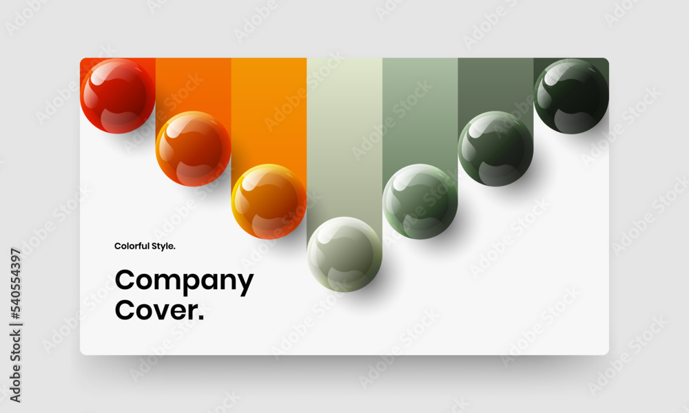 Trendy booklet vector design layout. Colorful 3D balls horizontal cover illustration.
