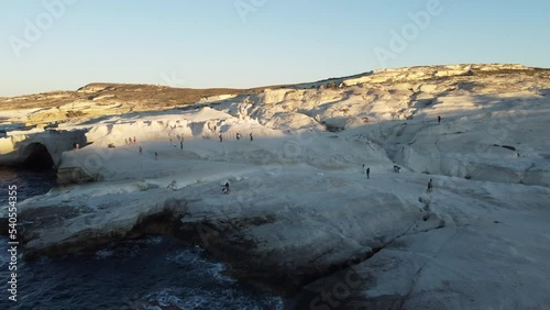 Sarakiniko Beach Aerial View in Milos, Cyclades Island in Aegean Sea, Greece